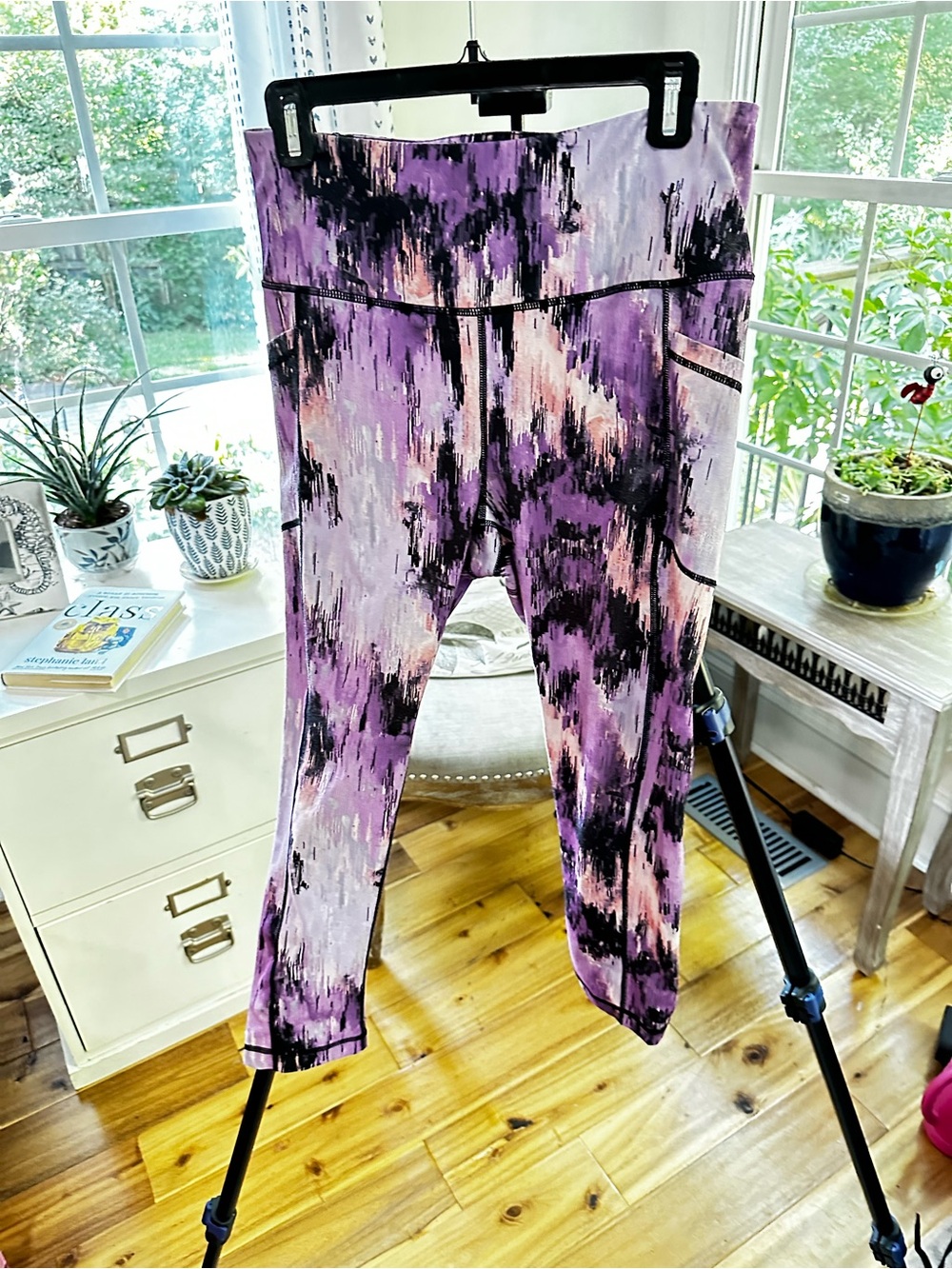 Reebok Purple Black Pink Abstract Print Leggings
